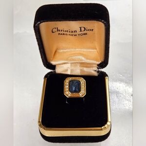 Dior Blue Stone and Cubic Zirconia Single Vintage Clip On Earring In Gold